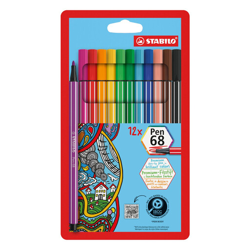 STABILO Pen 68 Premium fibre-tip pens – Set of 12 – 12 assorted colours