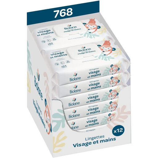 Biolane, pack of 12 baby face and hand wipes