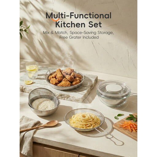 PURECOOK Stainless Steel Mixing Bowl Series | 10-Piece Mixing Bowl Set