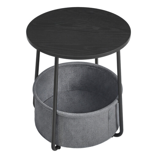 Ochama Side Table, Round End Table with Fabric Basket