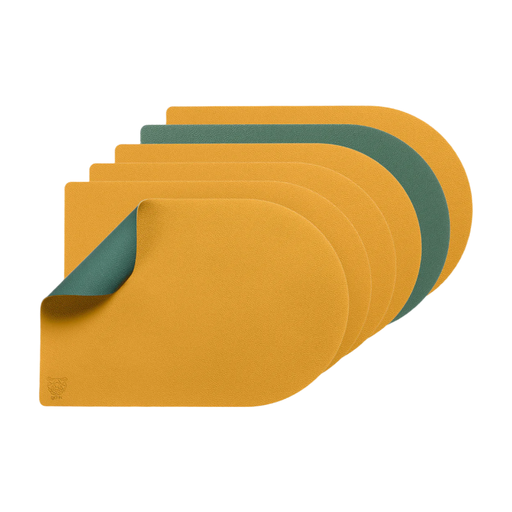 Reversible rectangular placemat in mustard yellow and forest green