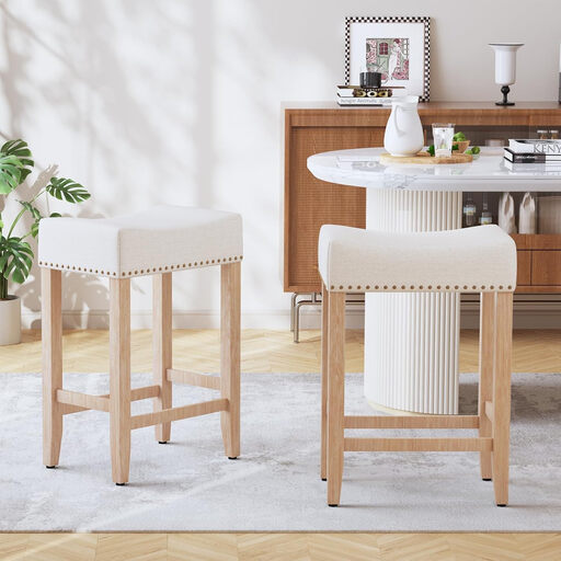 Ckaff Bar Stools Set of 2, 65.5 cm High Bar Chairs, Kitchen Chairs, Made of Linen, Make-Up Chair, Dining Room Chair, Bathroom Stool, Office Stool, Counter Stool with Footrest for Kitchen, Living