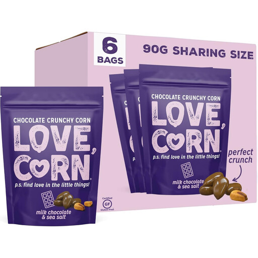 Love Corn Milk Chocolate & Sea Salt, 6 × 90 g packs
