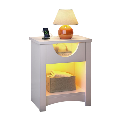 Bestier Nightstand Side Table with Drawer, LED, USB Ports