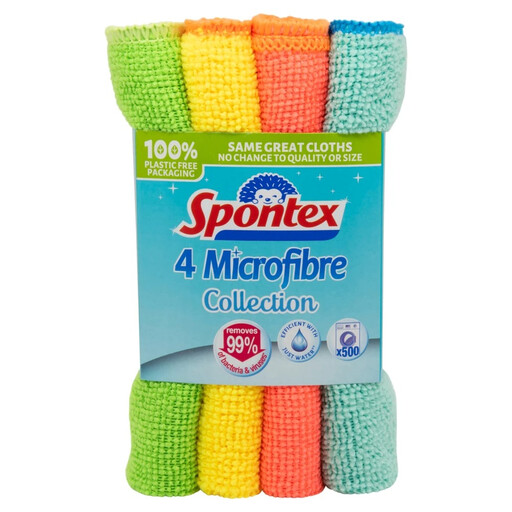 Spontex Microfibre Cloths for Cleaning, 4 per Pack