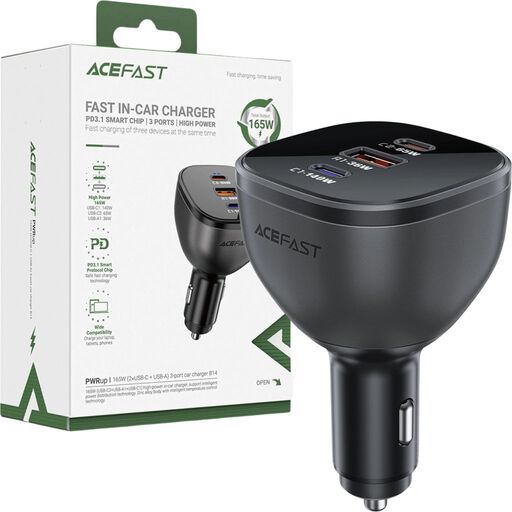 ACEFAST B14 165W 3-Port (USB-C*2/ USB-A) Car Charger - Black