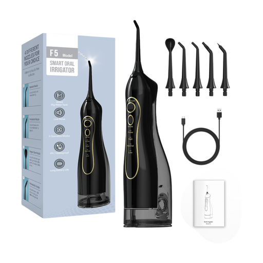 Sunluxy Wireless Portable Water Flosser – 140PSI Strong Water Pressure, 5 Modes, 360° Rotatable Nozzle, 300ml Large Tank, 40-Day Battery Life, Equipped with 4 Types of Nozzles, F5 Black