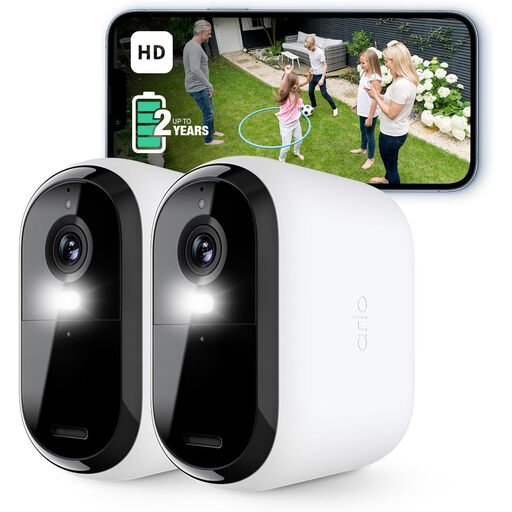 Arlo VMC2252-100EUS Outdoor Security Camera Essential 2 WiFi Full HD XL Battery, 2-Camera Pack White