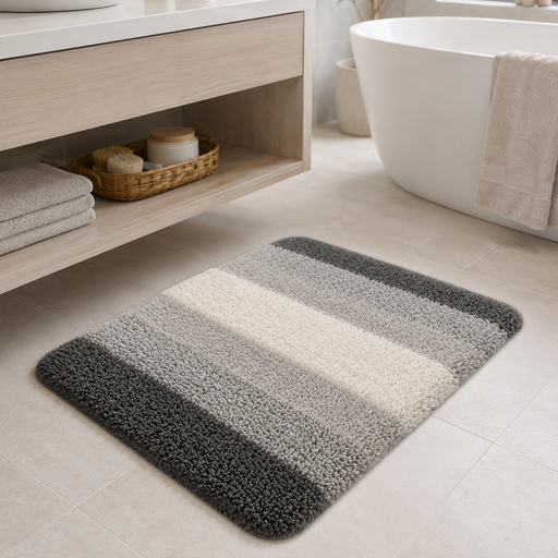 Modern Gradient Area Rug, 50x80cm Non-Slip Short Pile Mat, Grey Ombre Doormat for Entryway, Kitchen, Bathroom, Living Room