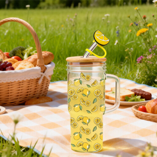 2-Pack Lemon Print Glass Tumblers, 750ml
