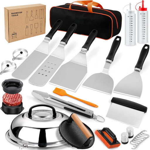 Huacan Stainless steel iron plate barbecue shovel tool barbecue set 27 pieces