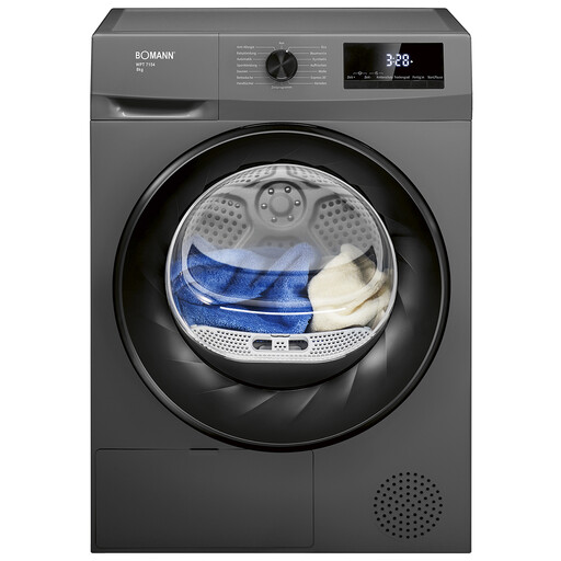 Bomann W?rmepumpentrockner 8kg | kein Wasseranschluss n?tig | Trockner m. Antiknitterfunktion | W?schetrockner 15 Programme | Kondenstrockner | umweltfreundliches Kühlmittel R290 | WPT 7154 titan