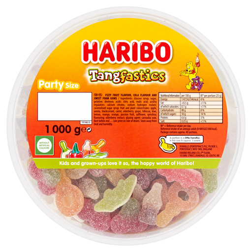 HARIBO Tangfastics Fruit & Cola Flavour Fizzy Jelly Sweets Tub 1 kg
