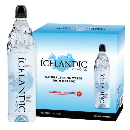 Icelandic Glacial Premium Still Water 750ml sports-cap bottles, pack of 12