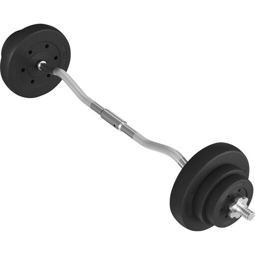 Yaheetech Barbell Weight Set， Detachable Curl Bar with Plates and Star Locks， Home Gym Adjustable Weightlifting Set for Strength Training， Black， 20 KG / 44 lb