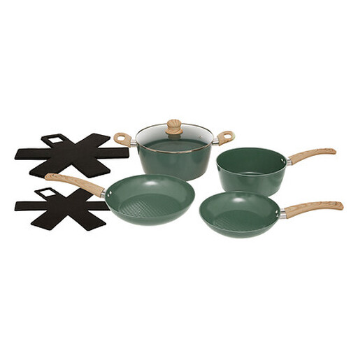 7-piece cookware set forged aluminum green