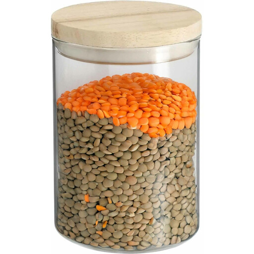 5five Glass Storage Jar with Wooden Lid - 0.6L, Transparent