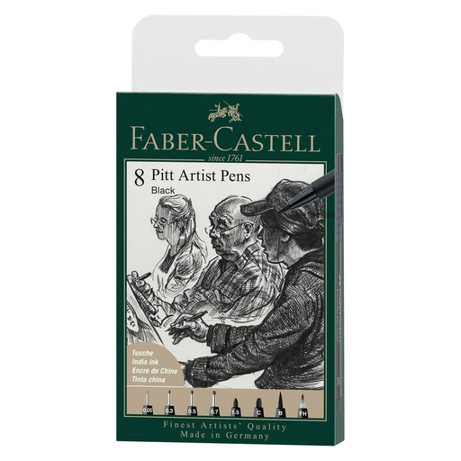 Faber-Castell Pitt Artist set of 8 India ink pens - black