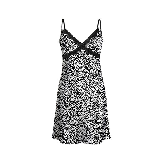 IZURIA Black Lace V-Neck White Leopard-Print Suspender Dress M