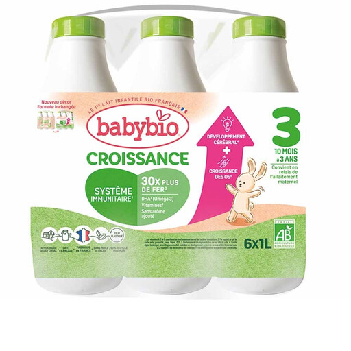 BABYBIO liquid growing-up milk, six 1 L cartons