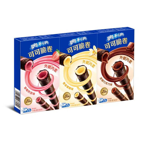 Oreo Cocoa Wafer Rolls 50g x 3, chocolate, vanilla and strawberry