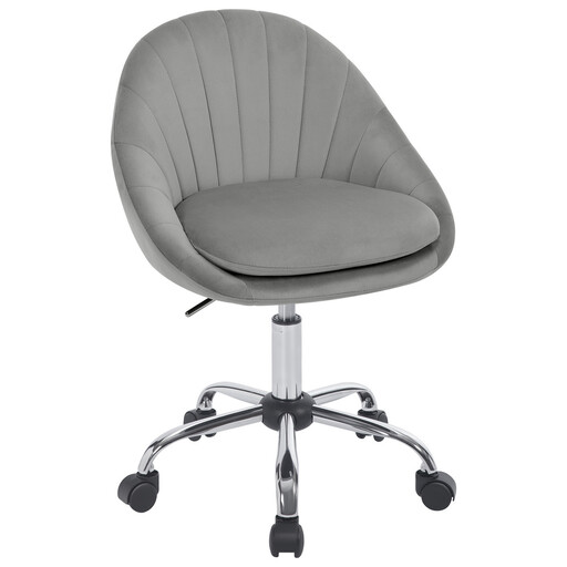 Woltu Swivel Office Chair, Desk Chair with Wide Backrest, Metal Base with Wheels, Velvet, for Office, Study, and Living Room, Light Gray