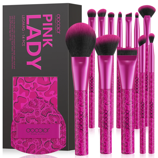 docolor 12-Piece Fuchsia Leopard Print Makeup Brush Set