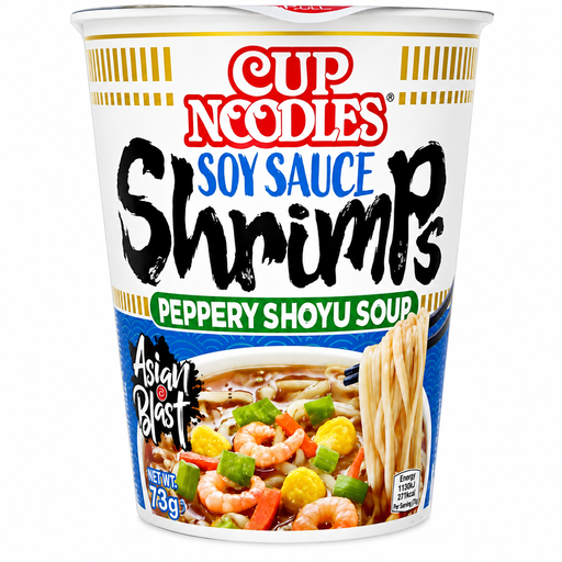 NISSIN Instant Noodles Cup Soy Sauce Shrimp, 63 g