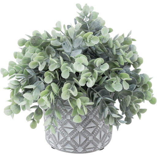 MyGift Artificial Eucalyptus Plant in Modern Gray Concrete Pots with Geometric Embossed Pattern