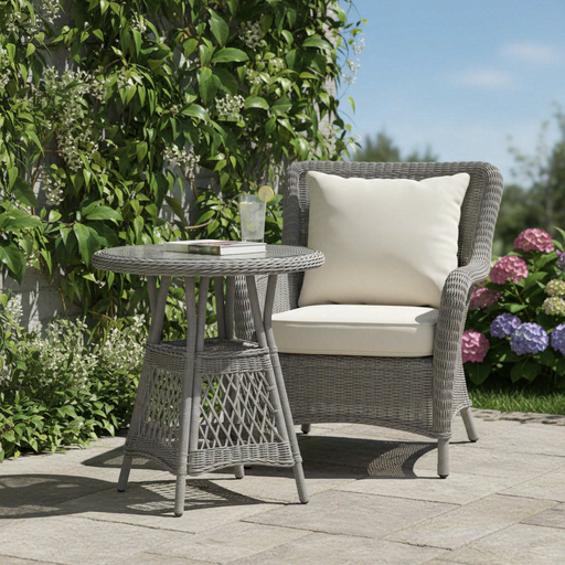 VILA Bistrotisch aus Polyrattan mit Glasplatte