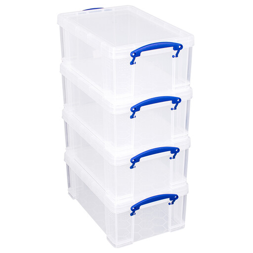 Really Useful Stackable Plastic Storage Box 9L Clear Pack of 4