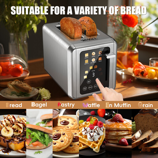 WHALL Touch Screen Toaster 2 Slice Smart Digital Toaster