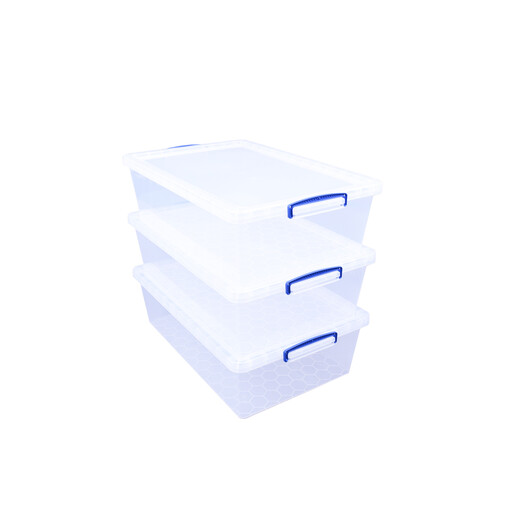 Really Useful Nestable Plastic Storage Box 43 Litre Clear (Pack of 3)