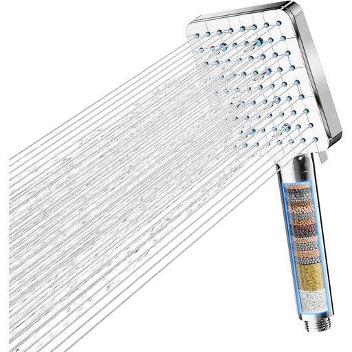 Cobbe Shower Head with Hard Water Filter, High-Pressure Shower Head with 20-Stage Filter, 6 Spray Modes, Square Powerful Shower Head for Chlorine Residue Removal, Chrome
