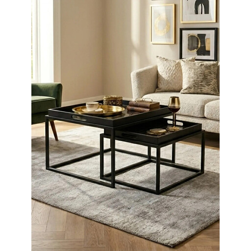 Interiors by Premier Side Tables Nested Celina Square Black/Gold