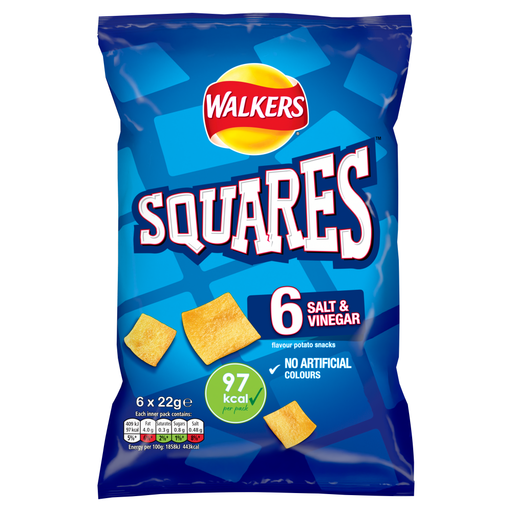 Walkers Squares Salt & Vinegar 6 × 22g