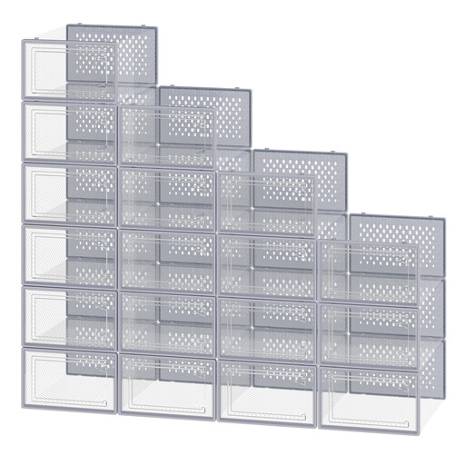 JOYFURNOS Set of 18 Sneaker Storage Boxes, Foldable and Stackable