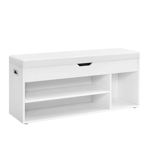 Ochama Entryway Storage Bench with Padded Seat and Shelves, White
