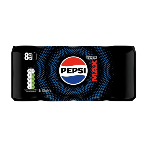 Pepsi Max No Sugar, 8 cans of 330 ml