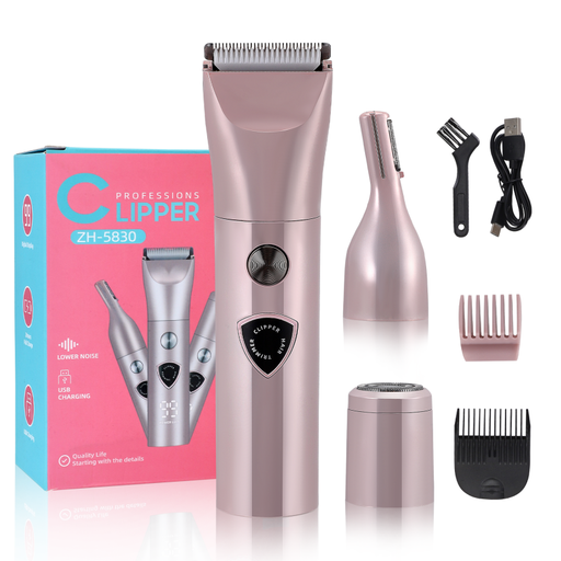 Electric hair remover for wet or dry use, with 3 interchangeable heads