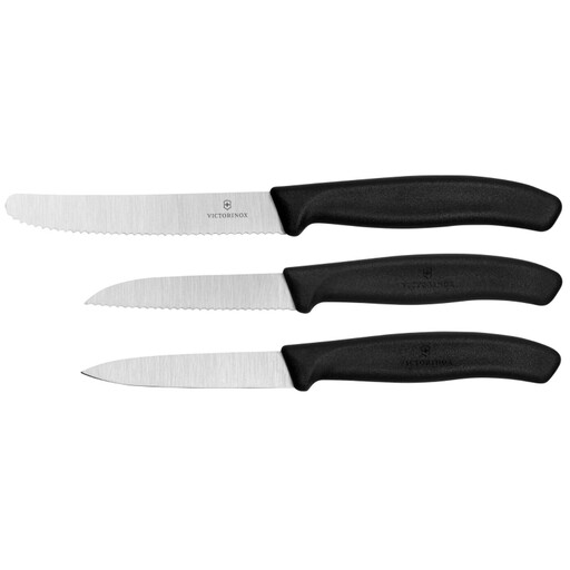 Victorinox Swiss Classic Series Peeling Knife & Serrated Knife Universal Kitchen Knife Set - 3-Piece - Black
