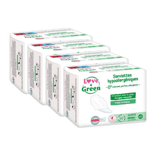 LOVE & GREEN Hypoallergenic Ecological Sanitary Pads with Wings Super