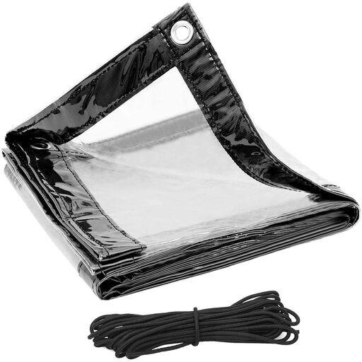 Woltu Waterproof Transparent Tarpaulin with Eyelets, PVC, 380g/m?, 4x5m, with Rope, Wind Protection and Rain Cover for Patio Gazebo