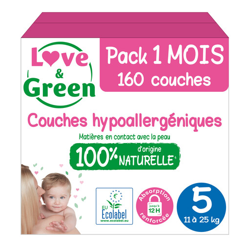 LOVE & GREEN Hypoallergenic Eco Baby Diapers Size 5