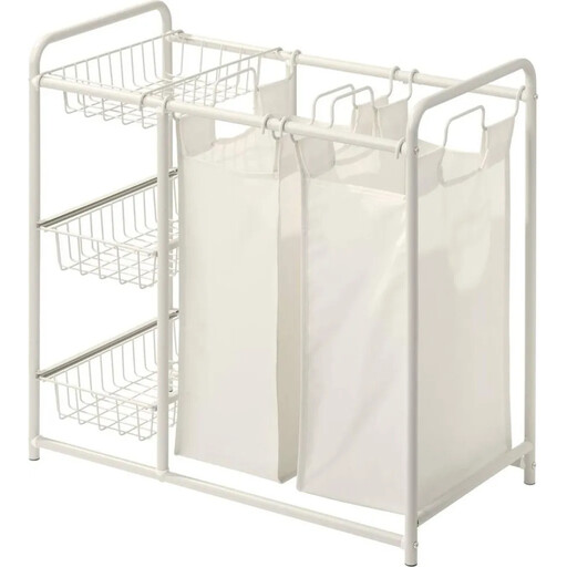 Laundry Basket 2 Compartments 45 L 3 Drawers Beige