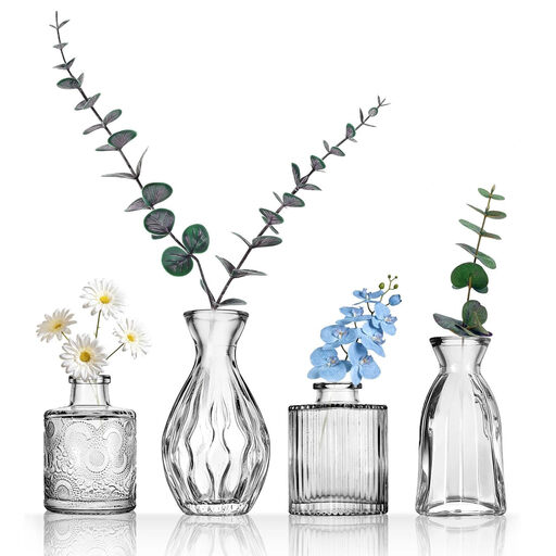 4Pcs 4.38in/11.1cm Small Glass Vases