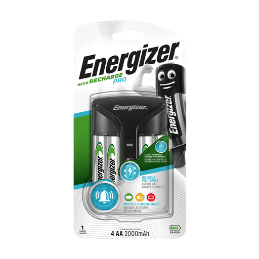 Energizer Pro Charger UK with four AA 2000mAh rechargeable batteries
