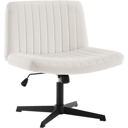 Woltu Office Chair Without Armrests, Swivel Chair, Ergonomic, Height Adjustable, 360° Rotatable, Upholstered Chair, With Rocking Function, Velvet, Cream White