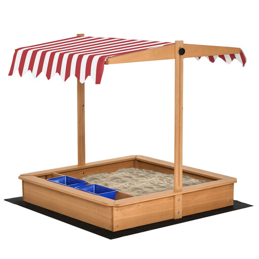 343-053 Outsunny Sand Pit Kids Wooden Sandbox with Cover