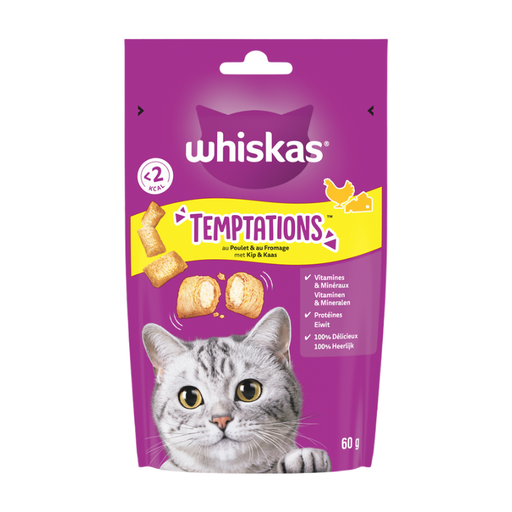 Whiskas Temptations Adult Cat Treats Chicken & Cheese - 60g